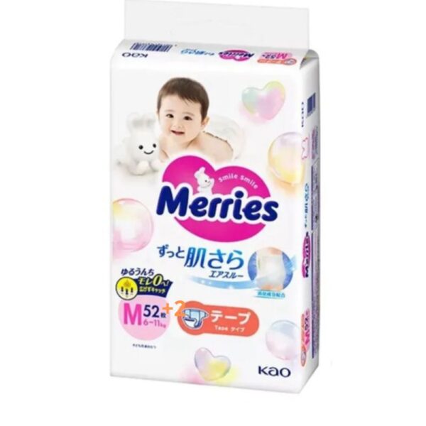 MERRIES japoniškos sauskelnės, M, 6-11 kg, 52+2 vnt.