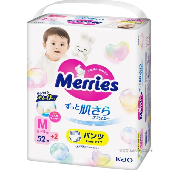 MERRIES sauskelnės-kelnaitės, M, 6-11 kg, 52+2 vnt.