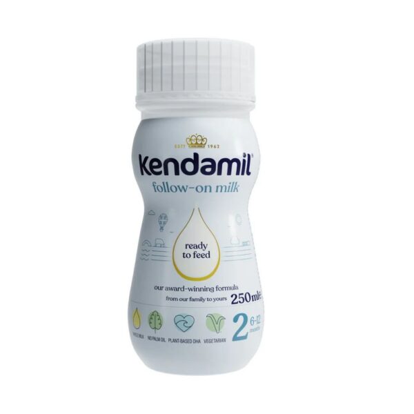 KENDAMIL skystas, paruoštas vartoti, pieno mišinys, 2 lygio, 6-12 mėn., 250 ml x 6 vnt.